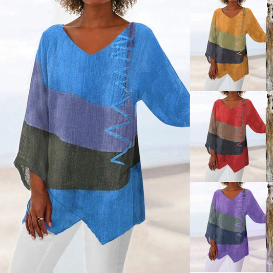 ⏳ Ostatni dzień – 50% taniej 😍【S~5XL】Elegancka damska bluzka w stylu casual: dekolt w serek, długi rękaw, artystyczny wzór