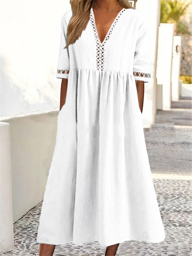 πγβ50% de descuento π₯γπ Vestido nuevo con encaje, cuello en V y mangas cortas