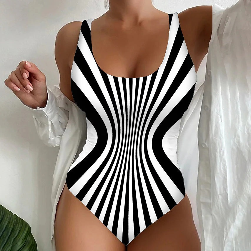 🥰【Último día - 50% de descuento】🔥【S~8XL】Traje de baño de una pieza a rayas único