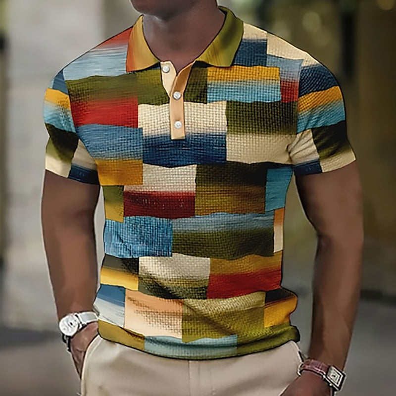 💥👕2026【S-5XL】Nové pánské kostkované pruhované polo tričko z bavlny a lnu