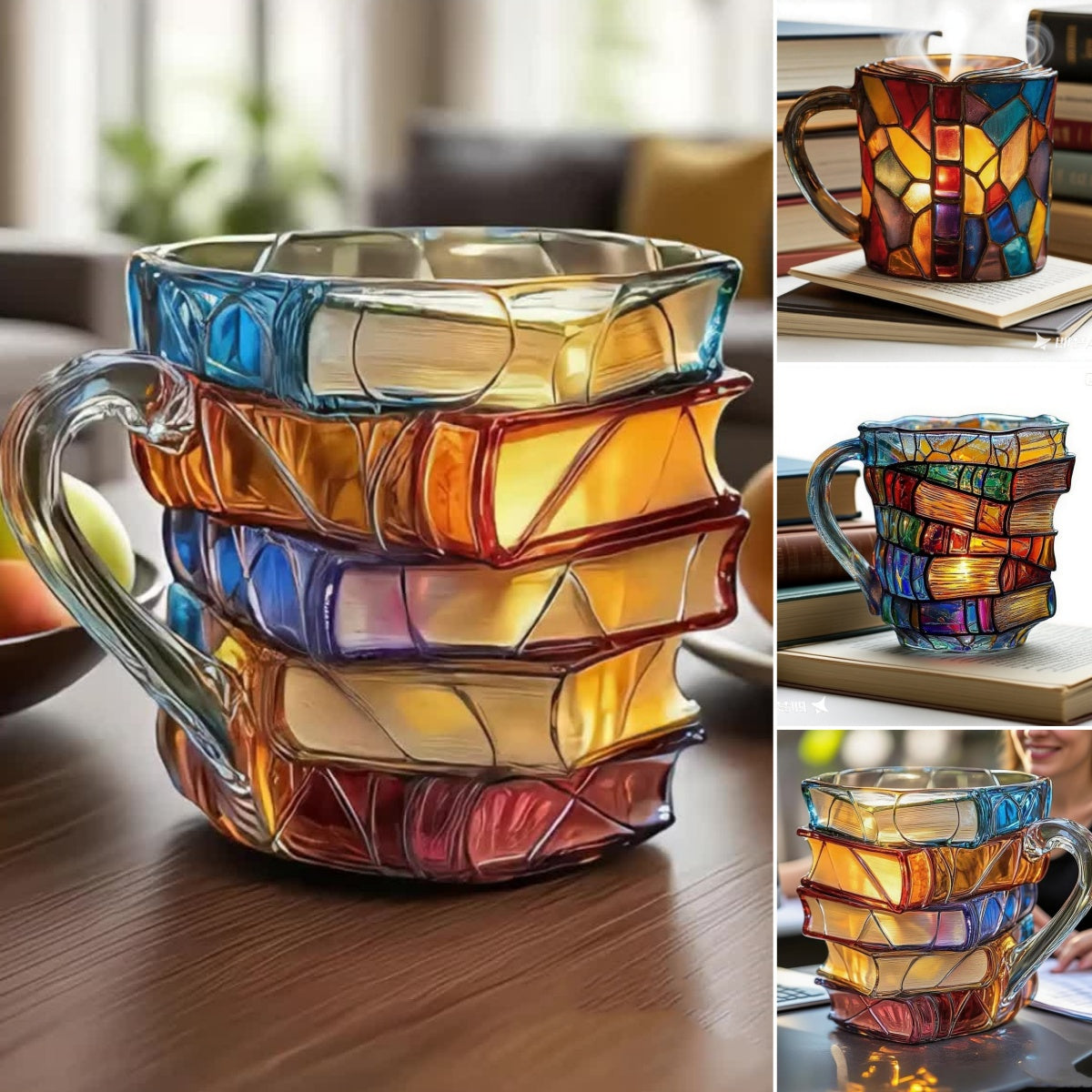 ☕【Časově omezená sleva】📚3D malovaný šálek na kávu ve tvaru knihy