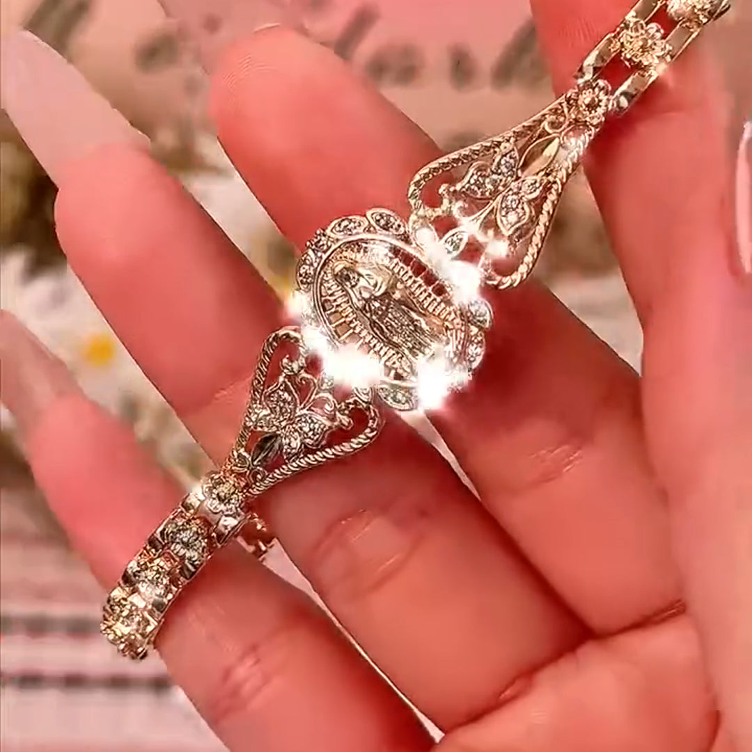 ✨Náramek Panna Maria, dámský styl, pozlacený 14karátovým zlatem, 🤩hypoalergenní, stálobarevný, stylový moderní šperk