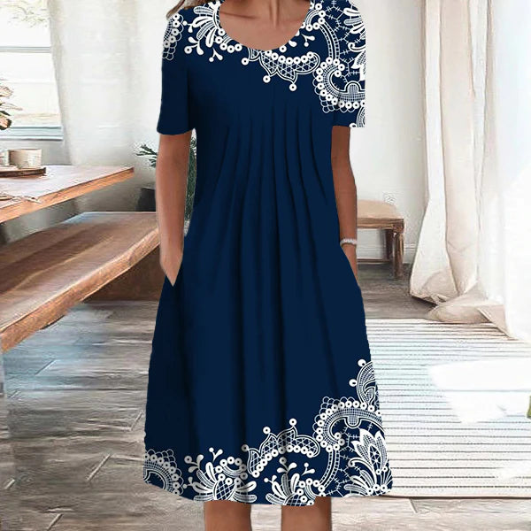 【Velikosti S-5XL】🌺🌺 Kulatý výstřih vám dodá vzhled vyšší a štíhlejší postavy. Stylová sukně s potiskem. ✅️ Sleva