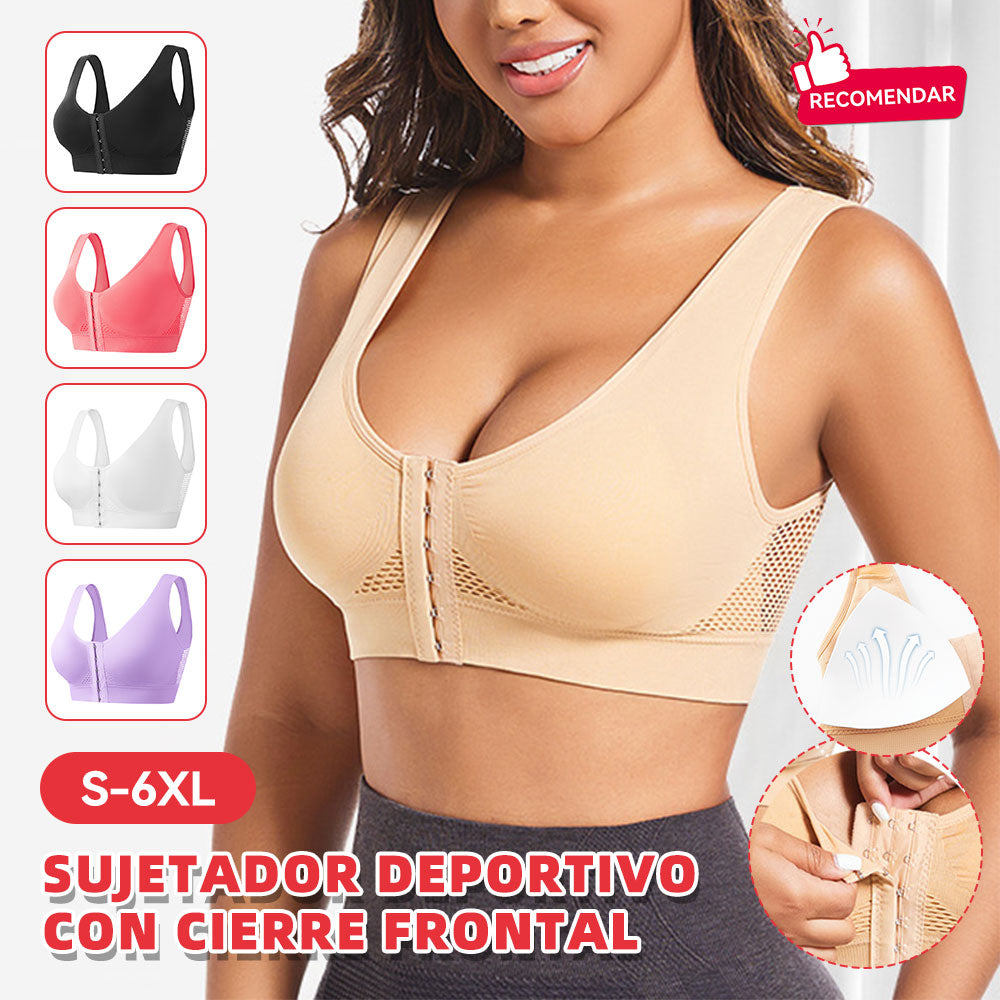 🧘‍♀️👙【Kupte 2, 1 dostanete zdarma】【S-6XL】Sportovní podprsenka s předním zapínáním, bez kostic, s push-up efektem a střihem na zádech