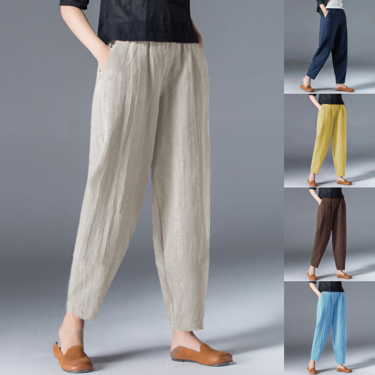 💥🔥【S-5XL】✨💕 Dámské módní ležérní kalhoty s vysokým pasem, vyrobené z čisté bavlny