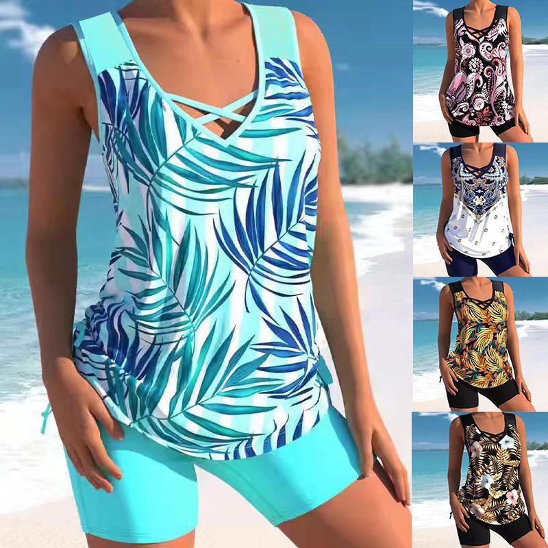 🔥【50% de descuento!】【S-5XL】🩱 Traje de baño estampado de dos piezas de secado rápido y a la moda: cómodo y elegante, la elección perfecta para el verano 🌊🌴