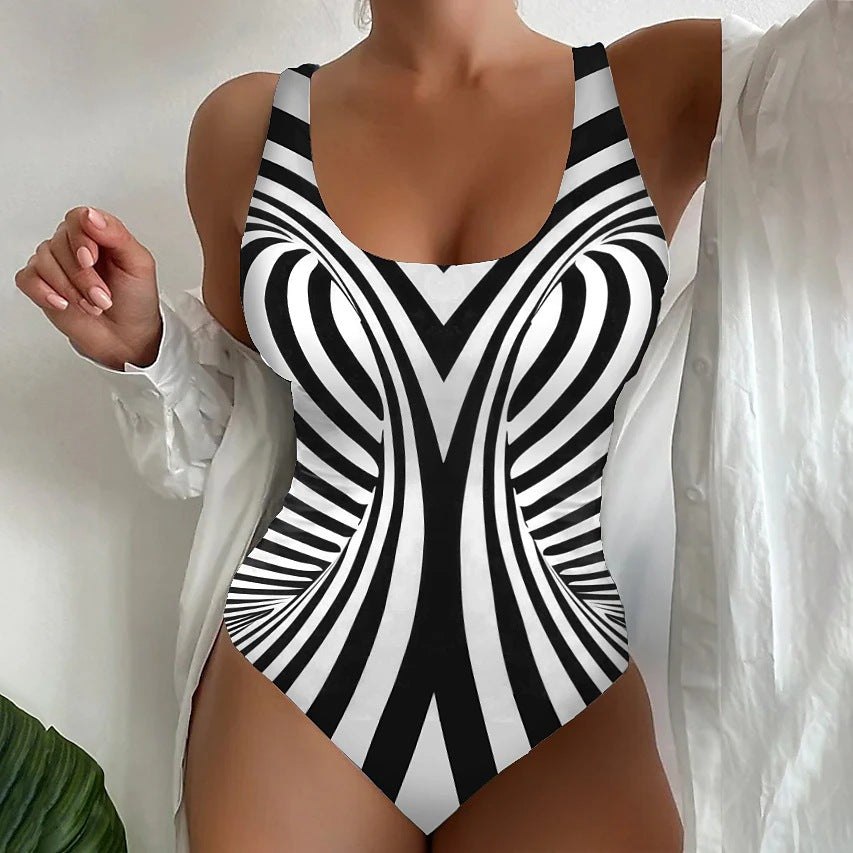 🥰【Poslední den – sleva 50 %】🔥【S~8XL】Unikátní pruhované jednodílné plavky