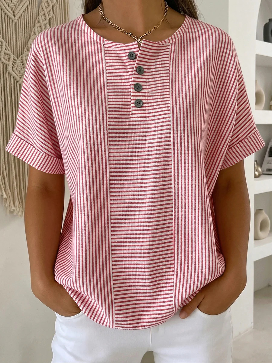 💐【S-3XL】Pruhované tričko z bavlny a lnu, vhodné pro všechny typy postav.