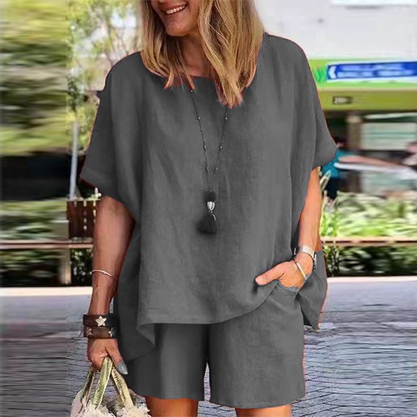 【M-5XL】Dvoudílná sada dámských šortek s krátkým rukávem