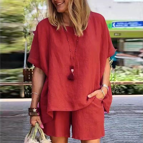 【M-5XL】Dvoudílná sada dámských šortek s krátkým rukávem