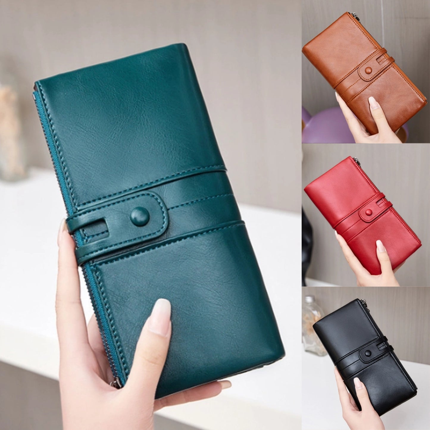 💰 Cartera para teléfono móvil hecha a mano antirrobo de cuero genuino para mujer de nuevo estilo