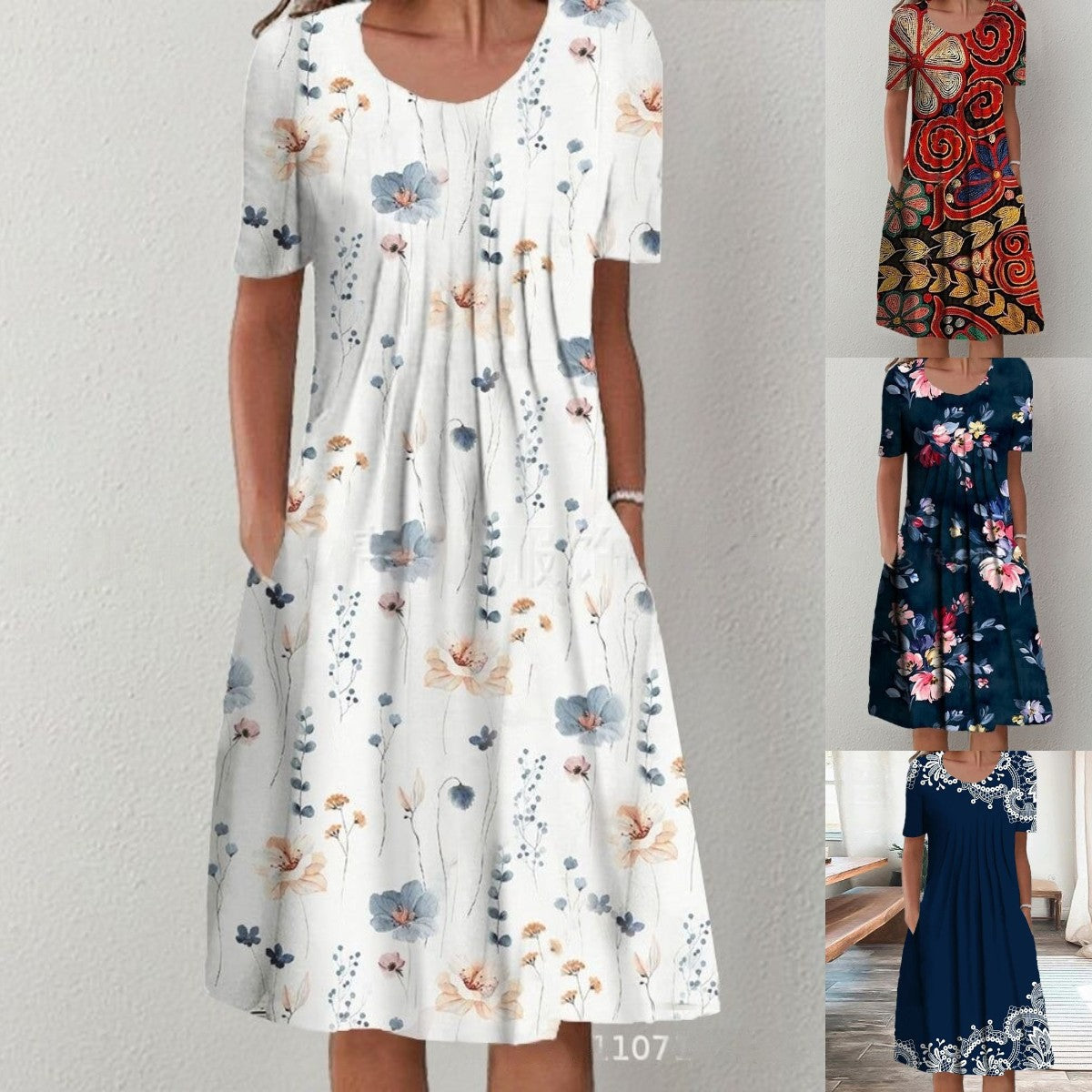 【Velikosti S-5XL】🌺🌺 Kulatý výstřih vám dodá vzhled vyšší a štíhlejší postavy. Stylová sukně s potiskem. ✅️ Sleva
