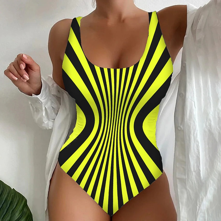 🥰【Poslední den – sleva 50 %】🔥【S~8XL】Unikátní pruhované jednodílné plavky
