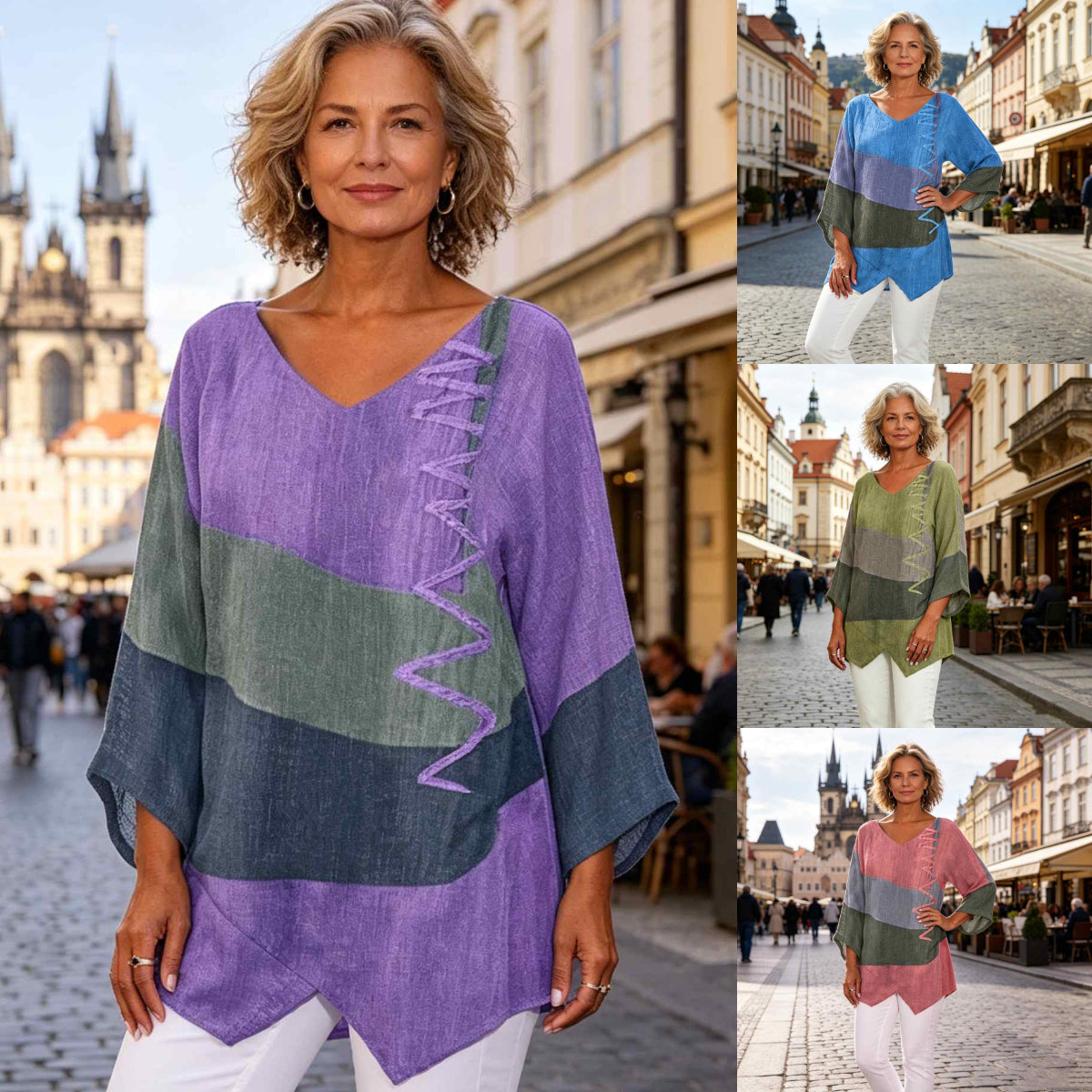 ⏳ Último día - 50% de descuento 😍【S~5XL】Blusa elegante y casual para mujer, con cuello en V, manga larga y estampado de diseño artístico.