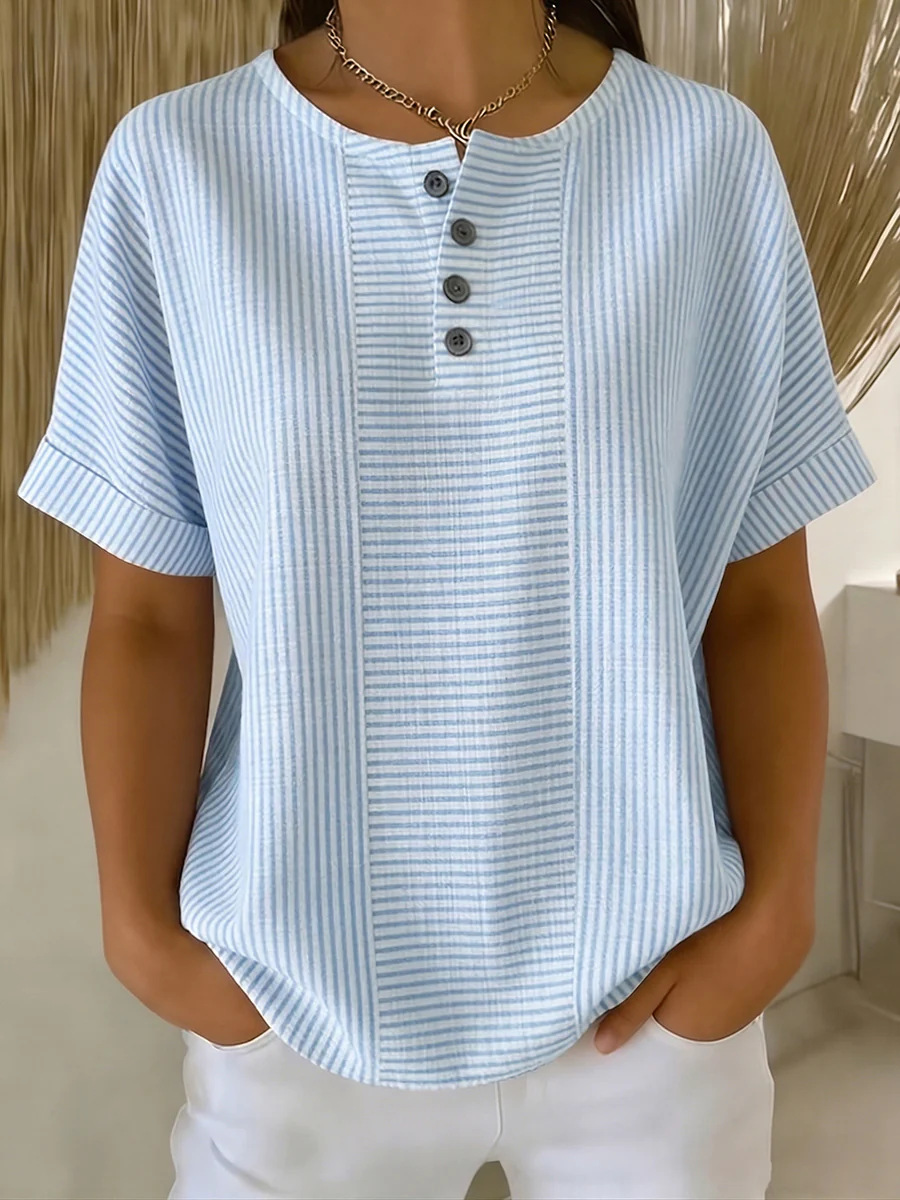 💐【S-3XL】Pruhované tričko z bavlny a lnu, vhodné pro všechny typy postav.