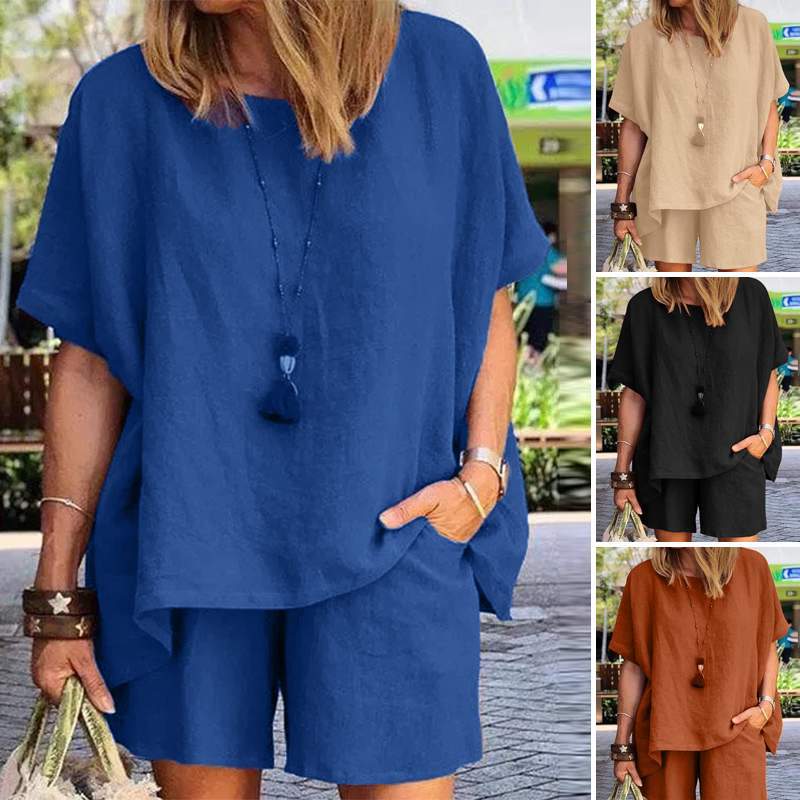 【M-5XL】Dvoudílná sada dámských šortek s krátkým rukávem