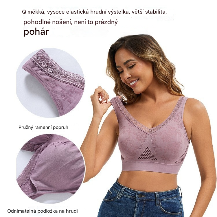 🔥👙【40-120 kg】【3dílné balení】✨Tenká damská podprsenka bez kostic, vysoce elastické ramínka, velká síťovina pro prodyšnost