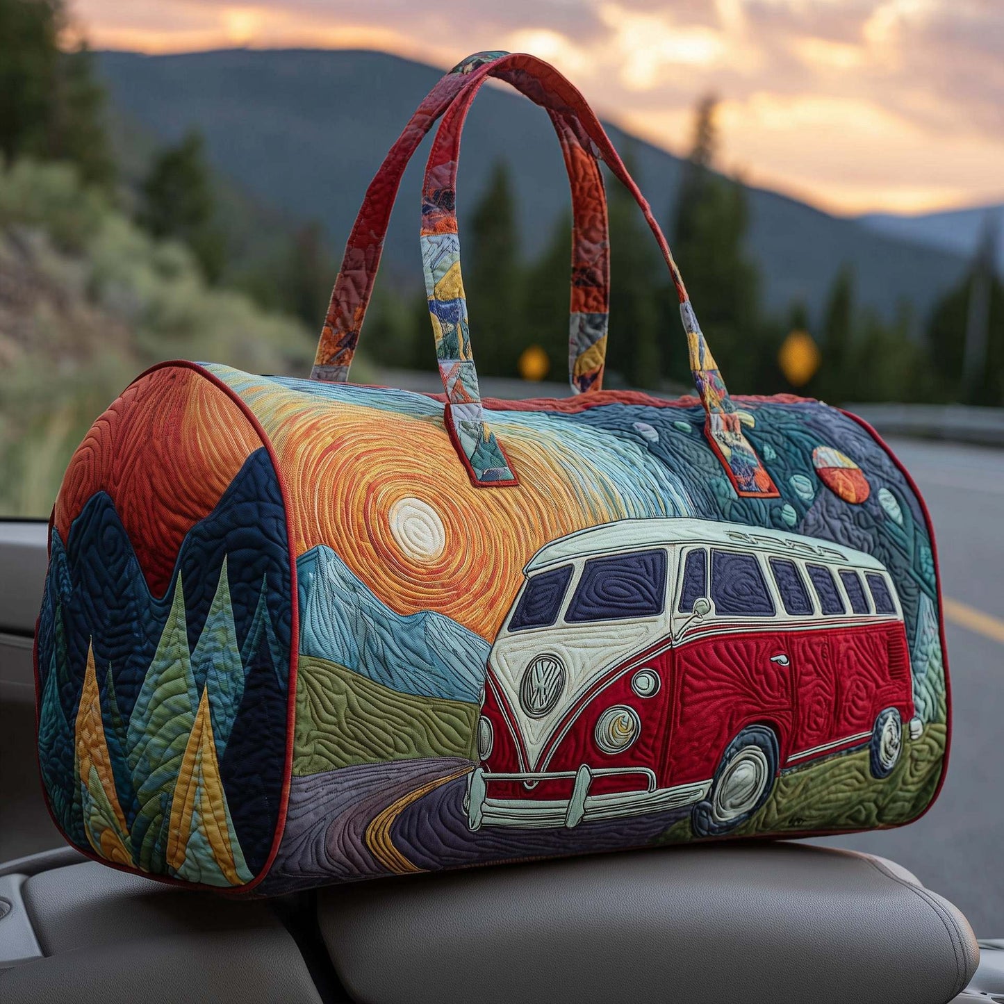 👜💐【(16x8x8) palců】Polstrovaná cestovní taška Hippie Van